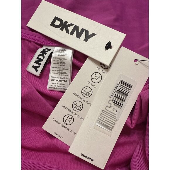 DKNY Size XXL Pink Ruffle Plunge Underwire Tummy-Control One-Piece Swimsuit New - Picture 5 of 6